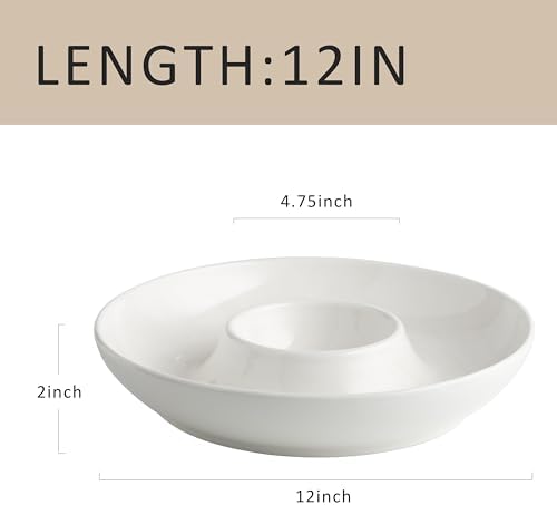 Ceramic Chip and Dip Serving Set, 12 Inch Large porcelain Divided Bowls Set for Salsa, Veggies, Dip, Appetizers, alternate