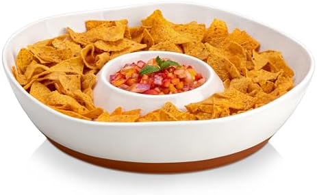 Ceramic Chips and Dip Serving Tray, 12 Inch Dip Serving Tray in 12 IN in White