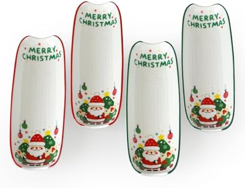 Ceramic Corn Cob Holders Set of 4, 8.8" Christmas Serving Dishes in Xmas