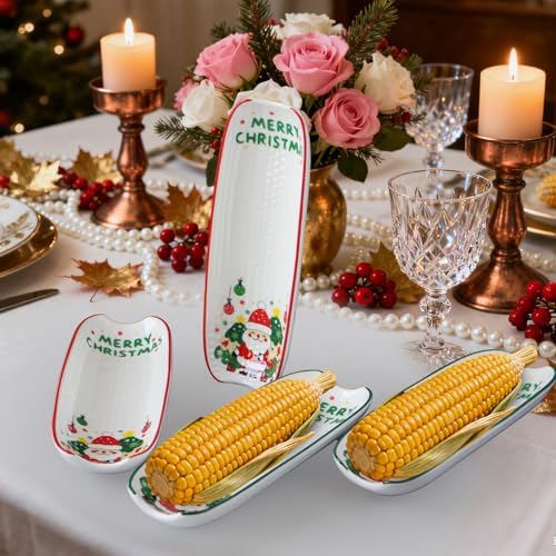 Ceramic Corn Cob Holders Set of 4, 8.8" Christmas Serving Dishes in Xmas, alternate view 2