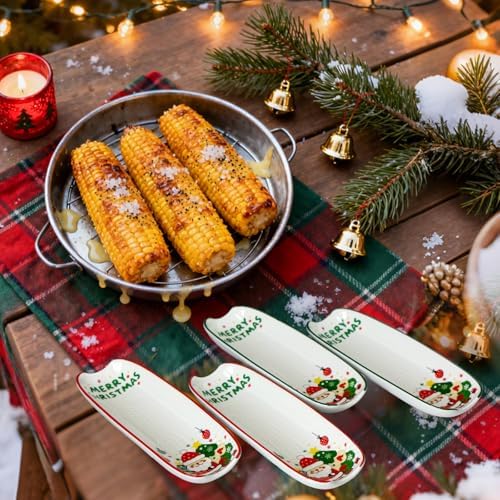 Ceramic Corn Cob Holders Set of 4, 8.8" Christmas Serving Dishes in Xmas, alternate view 6