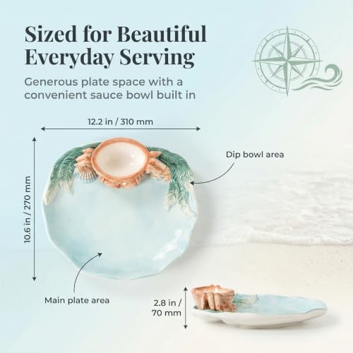 Ceramic Crab Charcuterie Board - Funny Crab Sushi Platter Tray with Dipping Sauce Bowl, Novelty Taco Holder, alternate view 2