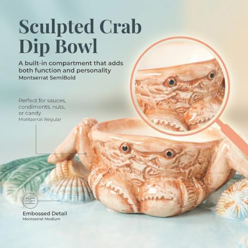 Ceramic Crab Charcuterie Board - Funny Crab Sushi Platter Tray with Dipping Sauce Bowl, Novelty Taco Holder, alternate view 4