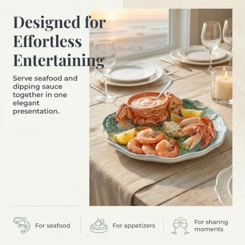 Ceramic Crab Charcuterie Board - Funny Crab Sushi Platter Tray with Dipping Sauce Bowl, Novelty Taco Holder, alternate view 5
