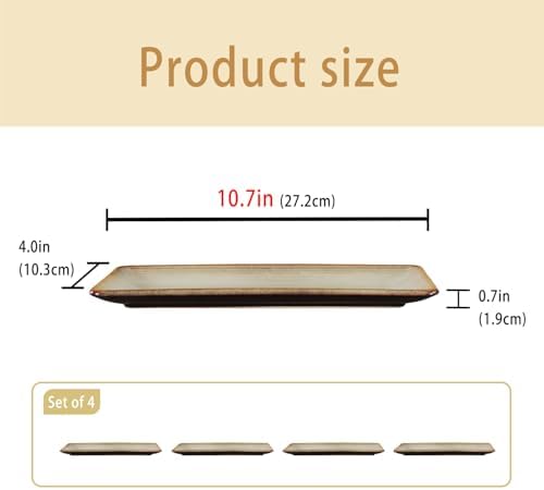Ceramic Dinner Plates 4-Piece Set, 10.7-inch Small Rectangular Dinner Plates for Entertaining Guests, Desserts, alternate