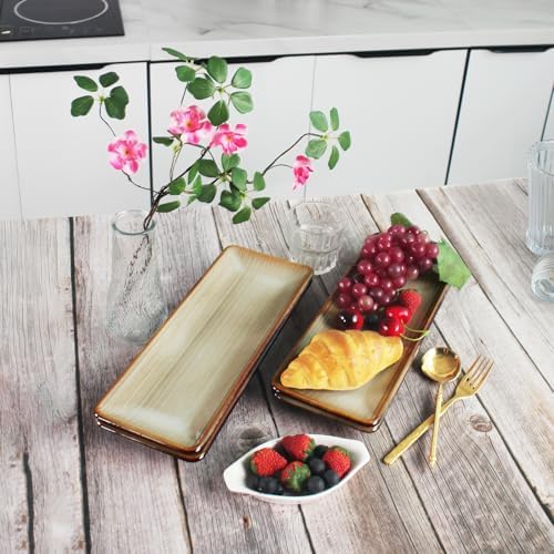 Ceramic Dinner Plates 4-Piece Set, 10.7-inch Small Rectangular Dinner Plates for Entertaining Guests, Desserts, alternate