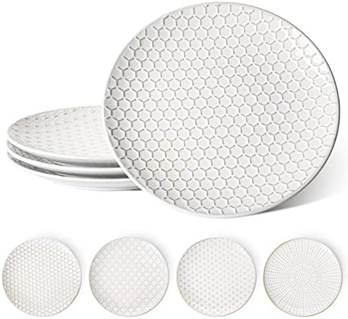Ceramic Dinner Plates Set of 4, 10 Inch Large White Plate Set for Kitchen, Microwave & Dishwasher Safe