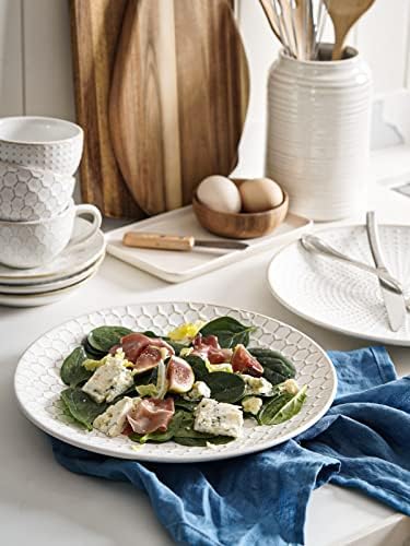Ceramic Dinner Plates Set of 4, 10 Inch Large White Plate Set for Kitchen, Microwave & Dishwasher Safe, alternate view 5