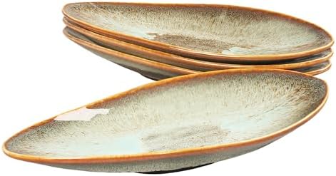 Ceramic Dinner Plates Set of 4, for Bread, Pasta, Salad, sushi - Microwave, Oven and Dishwasher Safe, Scratch