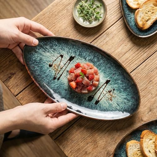 Ceramic Dinner Plates Set of 4, for Bread, Pasta, Salad, sushi - Microwave, Oven and Dishwasher Safe, Scratch, alternate view