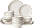 Ceramic Dinnerware Sets for 6, 18 Piece Plates and Bowls Sets, Reactive Glaze Dishes Set for Kitchen, Oven &