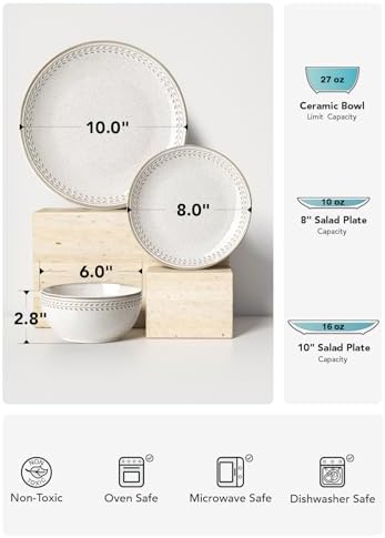 Ceramic Dinnerware Sets for 6, 18 Piece Plates and Bowls Sets, Reactive Glaze Dishes Set for Kitchen, Oven &, alternate view