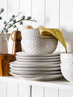 Ceramic Dishes Set for 4, 12 Piece Plates and Bowls Sets, Embossed Kitchen Dinnerware Sets, Chip Resistant, alternate view 5