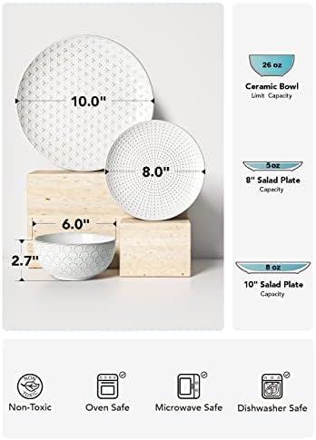 Ceramic Dishes Set for 4, 12 Piece Plates and Bowls Sets, Embossed Kitchen Dinnerware Sets, Chip Resistant, alternate view 6