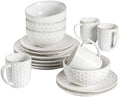 Ceramic Dishes Set for 4, 16 Piece Kitchen Dinnerware Set with Mugs, Embossed Plates and Bowls Sets, Microwave &