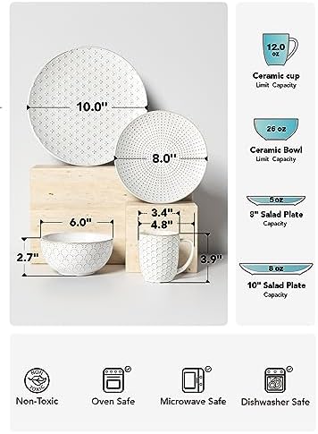 Ceramic Dishes Set for 4, 16 Piece Kitchen Dinnerware Set with Mugs, Embossed Plates and Bowls Sets, Microwave &, alternate