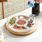 Ceramic Divided Serving Dishes Platter with Clear Lid, 11 Inch Bamboo Appetizer Tray with Handles 5 Removable, alternate view