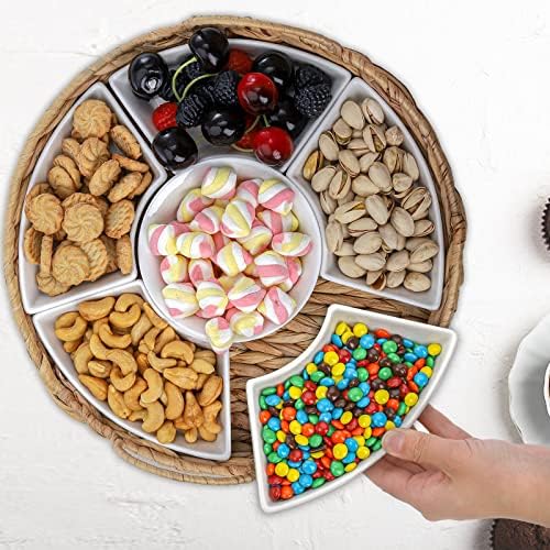 Ceramic Divided Serving Dishes, Porcelain Relish Tray, Party Appetizer Platter, 6 Removable Snack Bowls with, alternate view