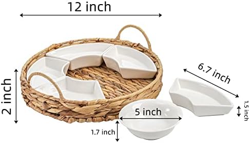 Ceramic Divided Serving Dishes, Porcelain Relish Tray, Party Appetizer Platter, 6 Removable Snack Bowls with, alternate view