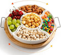 Ceramic Divided Serving Dishes with 360°Rotatable Bamboo Tray and Handles in White