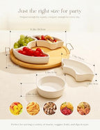 Ceramic Divided Serving Dishes with 360°Rotatable Bamboo Tray and Handles in White, alternate view 3