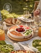 Ceramic Divided Serving Dishes with 360°Rotatable Bamboo Tray and Handles in White, alternate view 5