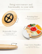 Ceramic Divided Serving Dishes with 360°Rotatable Bamboo Tray and Handles in White, alternate view 7