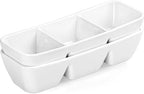 Ceramic Divided Serving Tray 11 Inch, 3 Compartment White Condiment Tray Set of 2, Stackable Chip and Dip