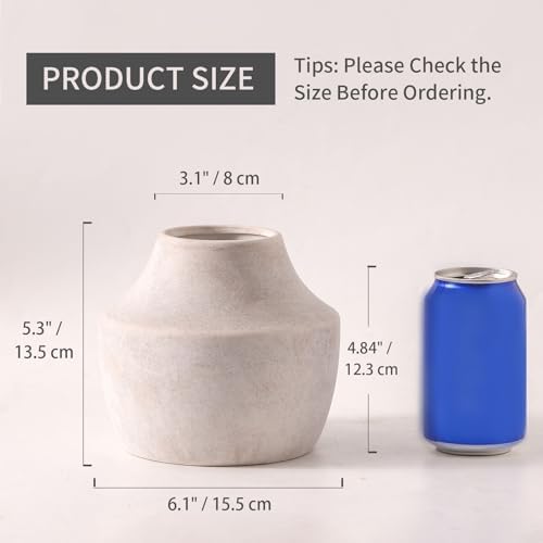 Ceramic Flower Vase, 5.3 inch Off-White Farmhouse Rustic Vase, Handcrafted Weathered Pottery Vases, Small Flower, alternate
