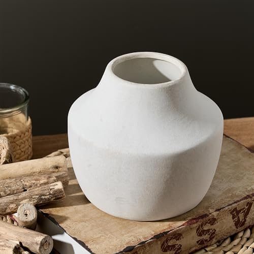 Ceramic Flower Vase, 5.3 inch Off-White Farmhouse Rustic Vase, Handcrafted Weathered Pottery Vases, Small Flower, alternate