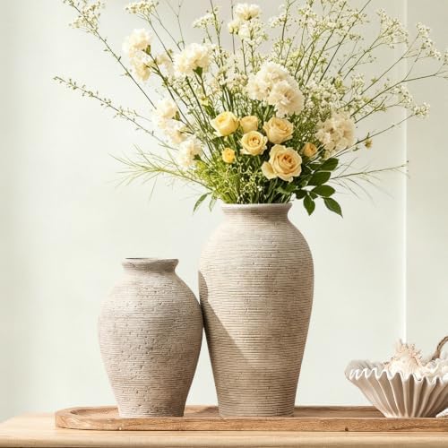 Ceramic Flower Vase Home Decor - Large Tall Farmhouse Table Vases Rustic Vintage Living Room Kitchen Bedroom, alternate view