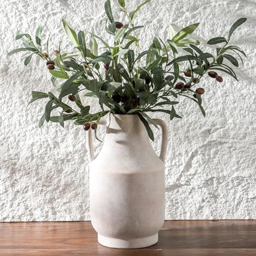 Ceramic Flower Vase with Handles, 11 inch Tall Off-White Vase, Large Decorative Terracotta Vases, Farmhouse
