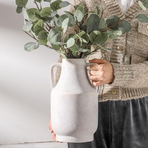 Ceramic Flower Vase with Handles, 11 inch Tall Off-White Vase, Large Decorative Terracotta Vases, Farmhouse, alternate view 3