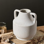 Ceramic Flower Vase with Handles, 8 inch Tall Off-White Vase, Decorative Terracotta Vases, Farmhouse Rustic, alternate view 3