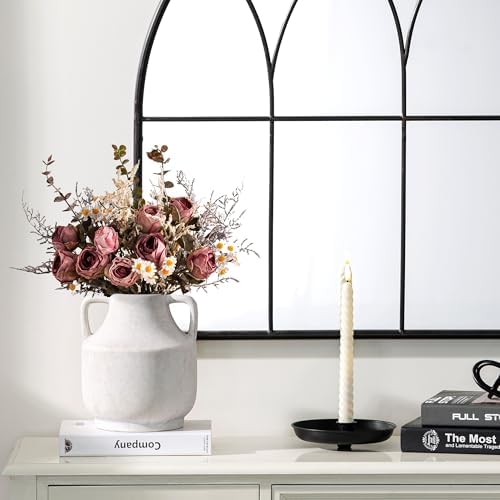 Ceramic Flower Vase with Handles, 8 inch Tall Off-White Vase, Decorative Terracotta Vases, Farmhouse Rustic, alternate view 5