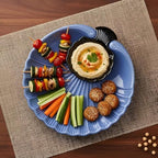 Ceramic Large Divided Chip & Dip Serving Platter, Shell Design Tray - Blue in 11 in in Blue, alternate view 2