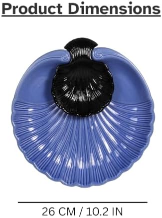 Ceramic Large Divided Chip & Dip Serving Platter, Shell Design Tray - Blue in 11 in in Blue, alternate view 3