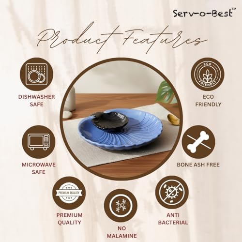 Ceramic Large Divided Chip & Dip Serving Platter, Shell Design Tray - Blue in 11 in in Blue, alternate view 4