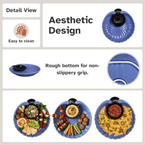 Ceramic Large Divided Chip & Dip Serving Platter, Shell Design Tray - Blue in 11 in in Blue, alternate view 5
