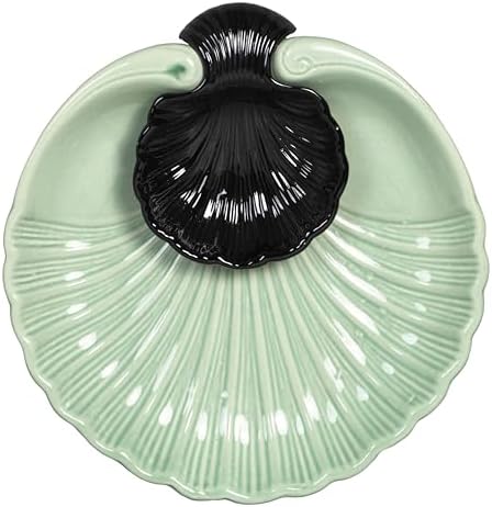 Ceramic Large Divided Chip & Dip Serving Platter, Shell Design Tray-Green in 11 in in Green