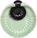 Ceramic Large Divided Chip & Dip Serving Platter, Shell Design Tray-Green in 11 in in Green