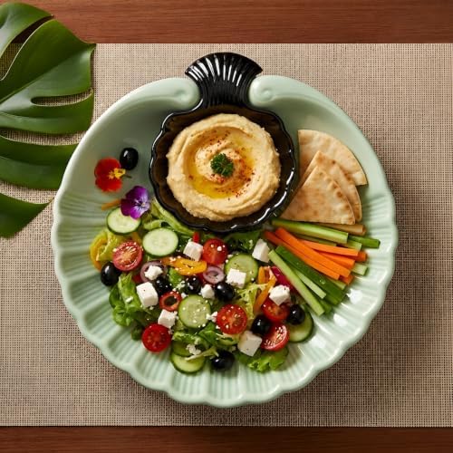 Ceramic Large Divided Chip & Dip Serving Platter, Shell Design Tray-Green in 11 in in Green, alternate view 2