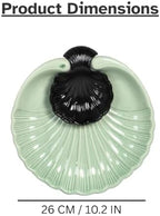 Ceramic Large Divided Chip & Dip Serving Platter, Shell Design Tray-Green in 11 in in Green, alternate view 3