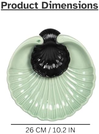 Ceramic Large Divided Chip & Dip Serving Platter, Shell Design Tray-Green in 11 in in Green, alternate view 3
