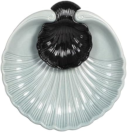 Ceramic Large Divided Chip & Dip Serving Platter, Shell Design Tray-Grey in 11 in in Gray