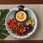 Ceramic Large Divided Chip & Dip Serving Platter, Shell Design Tray-Grey in 11 in in Gray, alternate view 2