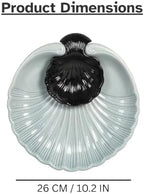 Ceramic Large Divided Chip & Dip Serving Platter, Shell Design Tray-Grey in 11 in in Gray, alternate view 3