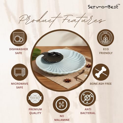 Ceramic Large Divided Chip & Dip Serving Platter, Shell Design Tray-Grey in 11 in in Gray, alternate view 4