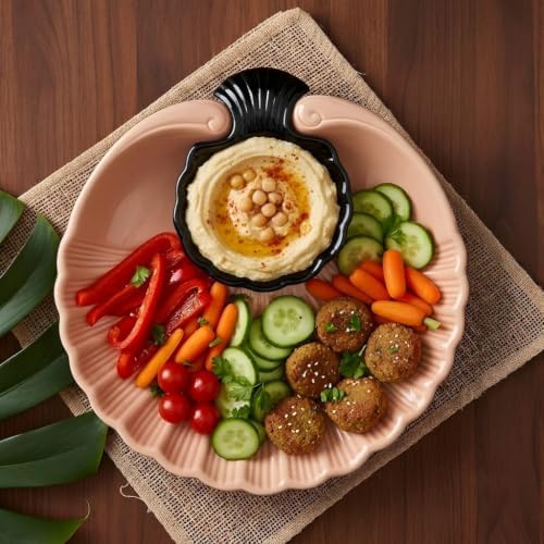 Ceramic Large Divided Chip & Dip Serving Platter, Shell Design Tray-Orange in 11 in in Orange, alternate view 2