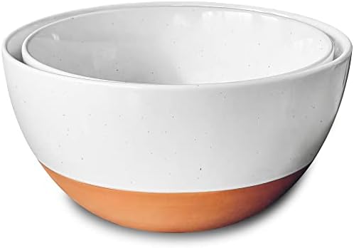 Ceramic Large Mixing Bowls - Set of 2 Nesting Bowls for Cooking, Serving, Popcorn, Salad etc - Microwavable